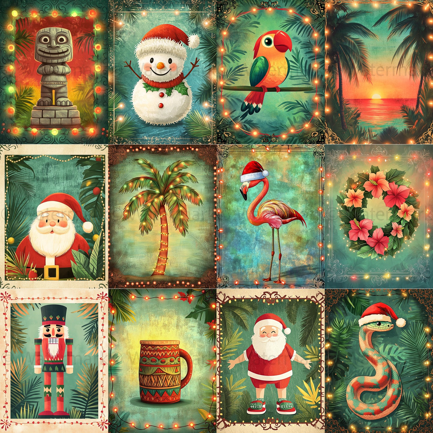 Midjourney Prompts for Tropical Hawaiian Christmas Papers