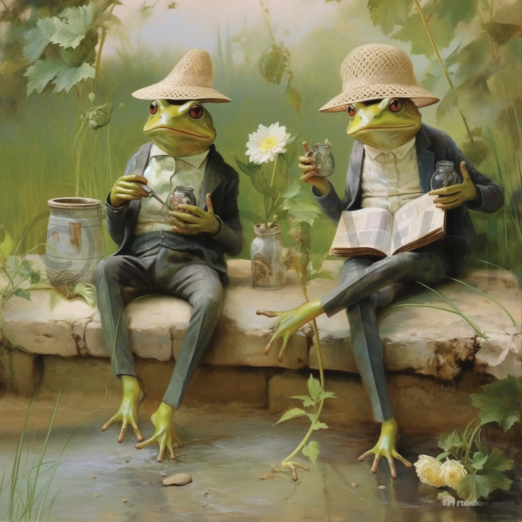 two frogs in the lake Romantic Digital Ephemera Romanticism Paintings and Midjourney Prompt Commercial Use