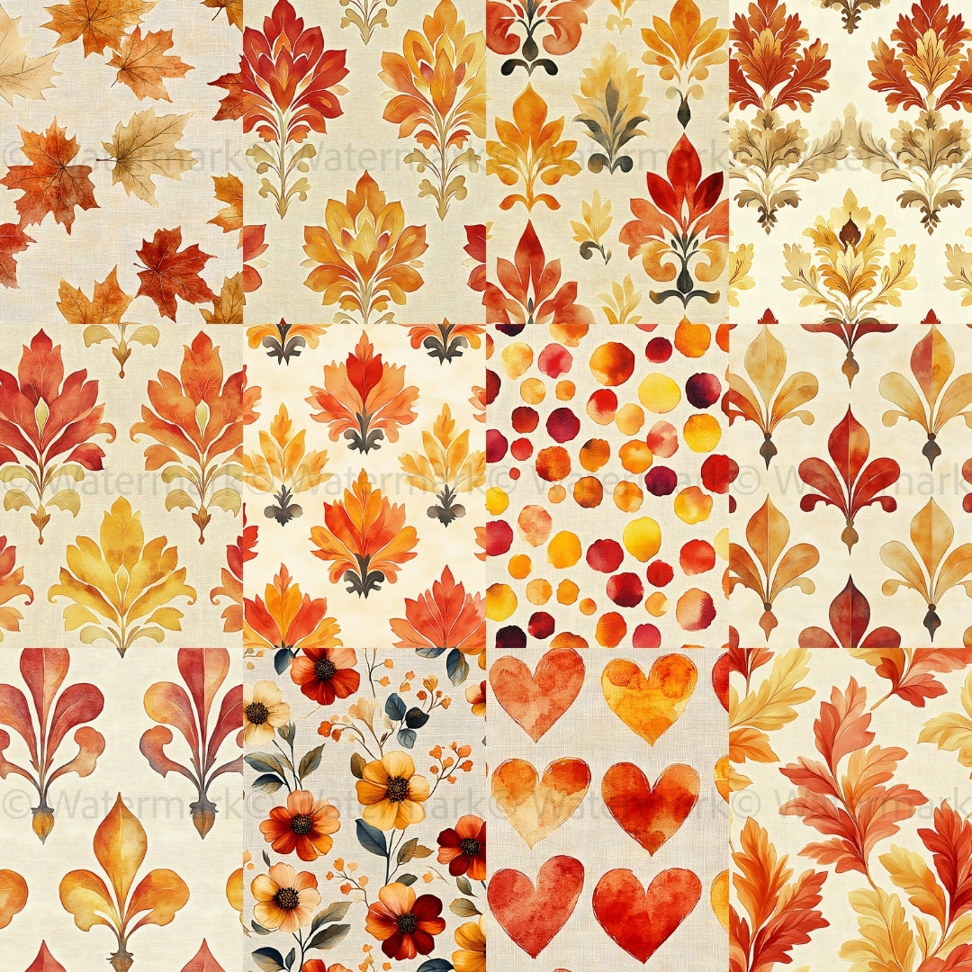 50 Watercolor Autumn Digital Paper Pack