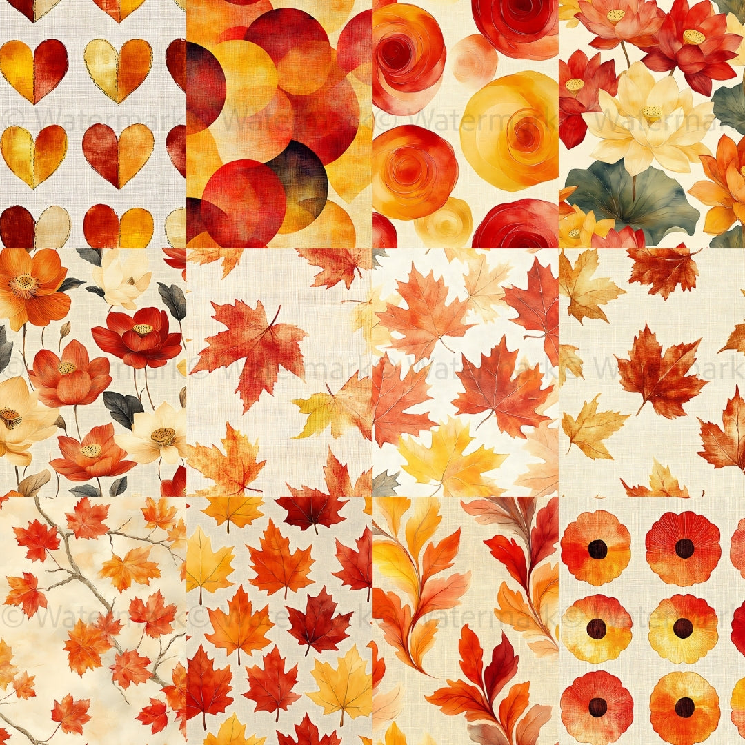 50 Watercolor Autumn Digital Paper Pack