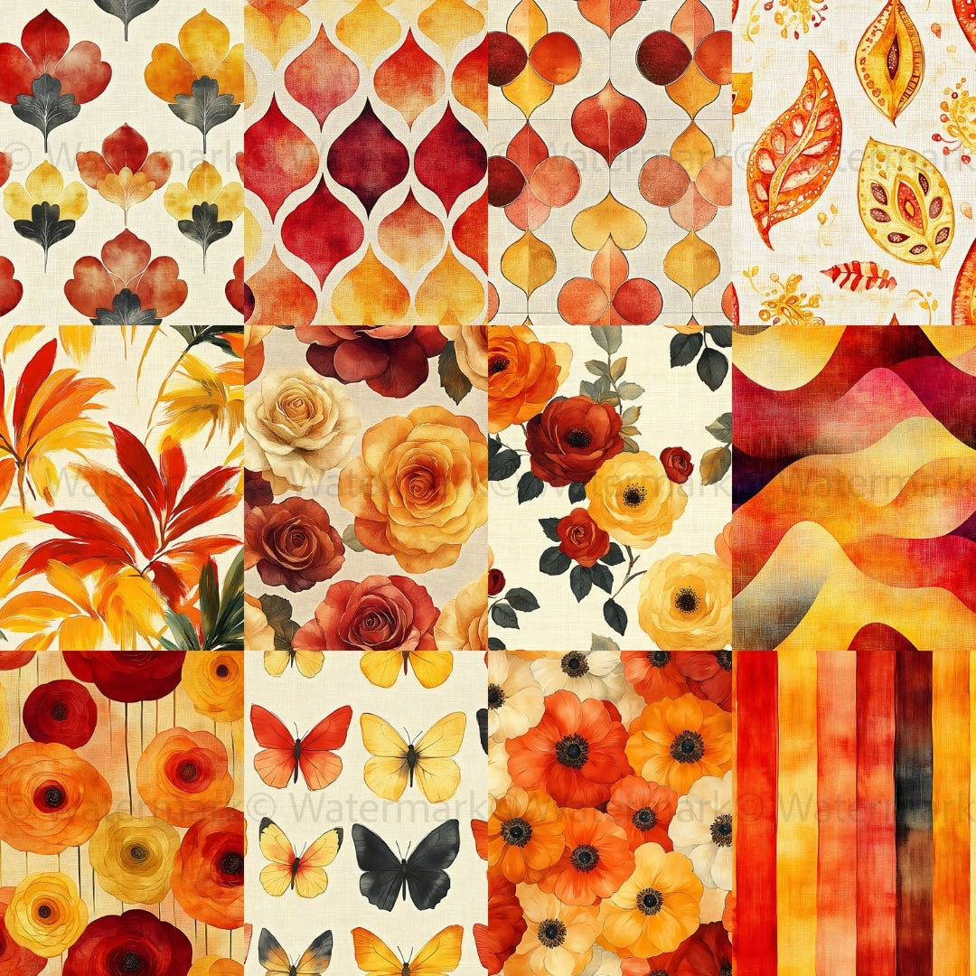 50 Watercolor Autumn Digital Paper Pack