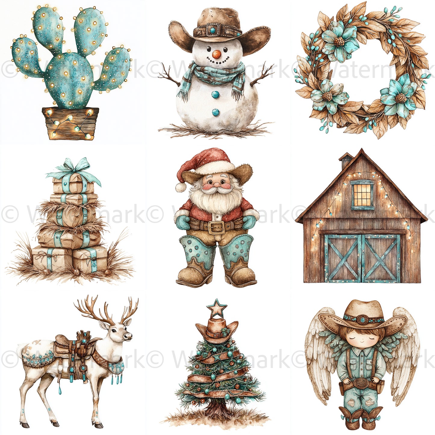 Midjourney Prompts for Western Cowboy Christmas Clipart