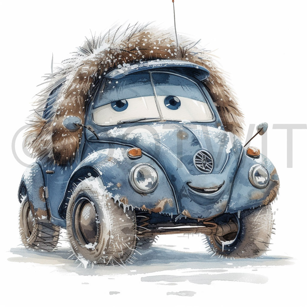 car in winter fur clothing digital download